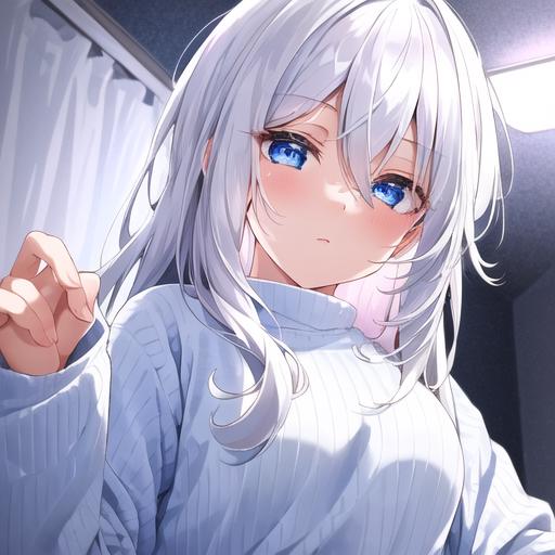 White hair blue shop eyes anime girl